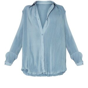 PLT plisse blue button down shirt (new with tags, never worn)
